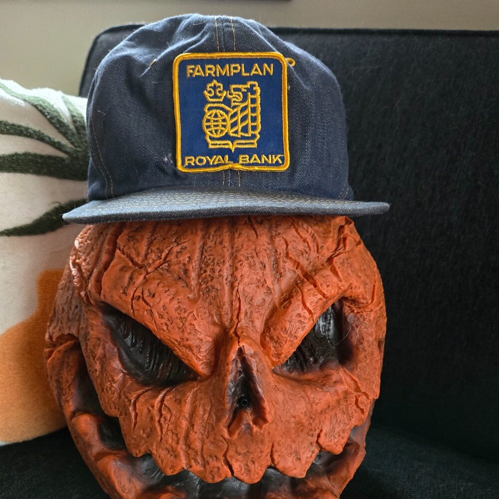 Rare Vintage Royal Bank "FarmPlan" snap back denim hat